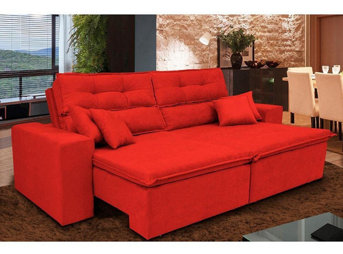 Sofá Cairo 2,92m Retrátil E Reclinável Cor Vermelho Desenho do tecido Liso