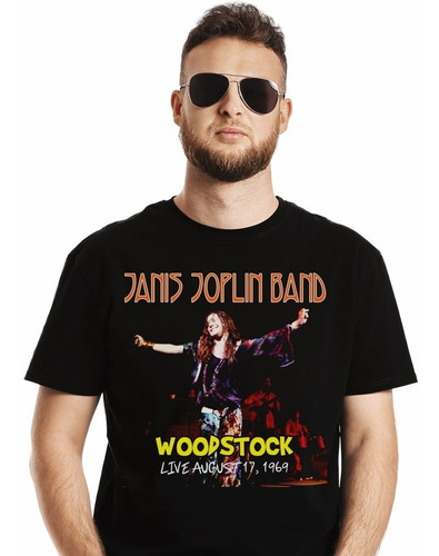 Polera Janis Joplin Band Live In Woodstock Rock Impresión Di