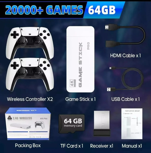 Adaptador Hdmi Game Stick M15 Retro 2 Controles +20mil Jogos
