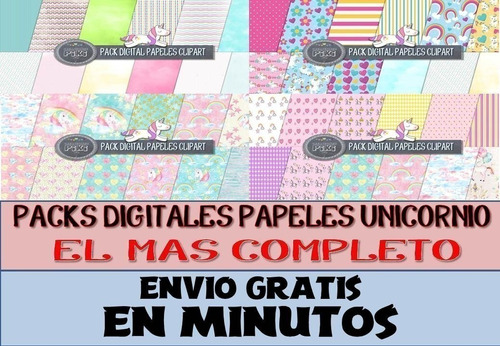 Pack Digital Gigante Papeles Clipart Unicornio Full Completo