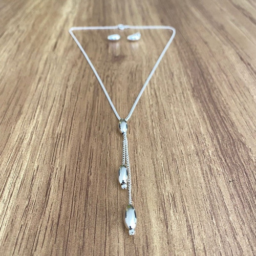 Collar Y Aretes De Plata 925 Set Cadena 43cm Mujer Agalea Color Piñon