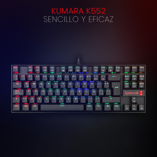 Teclado Gamer Redragon Kumara K552 Qwerty Español Latinoamérica Color Negro Con Luz Rgb Negro Español Latinoamérica