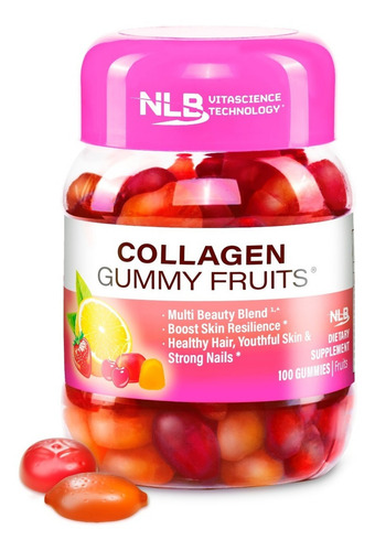 Gomitas De Colageno Para Piel, Pelo, Uñas Nlb® Sabor Cereza, Uva, Fresa, Naranja, Limon