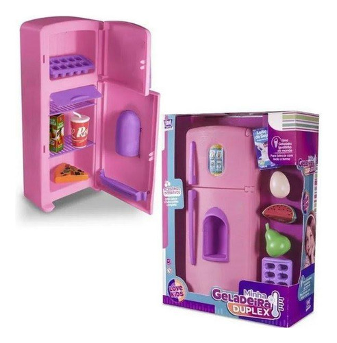 Brinquedo Cozinha Infantil Grande Geladeira Duplex 10 Peças