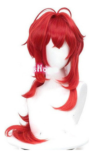 Peluca De Cosplay Impact Diluc Para Halloween, Pelo Rojo