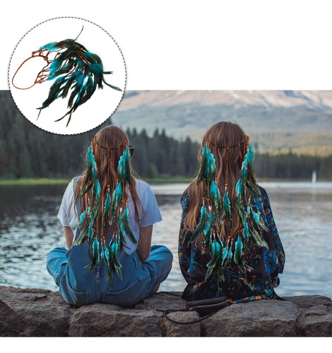 Una Diadema De Plumas Azules Bohemia