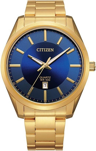 Mostrador Citizen BI1032-58L Quartz Azul... Cor da pulseira Dcmstore: cor da moldura dourada, cor de fundo dourada, azul