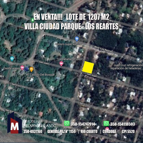 Venta - Terreno Villa Ciudad Parque - Los Reartes - Sierras De Cordoba