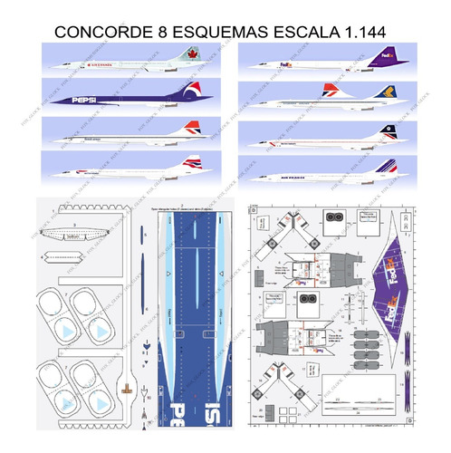 Concorde Papercraft 1:144 8 Esquemas De Pintura