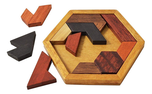 Quebra-cabeça Kingzhuo Hexagon Tangram Puzzle De Madeira Par