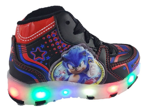 Tenis Niño Bota Sonic Luces Led Azul Botin The Hedgehog
