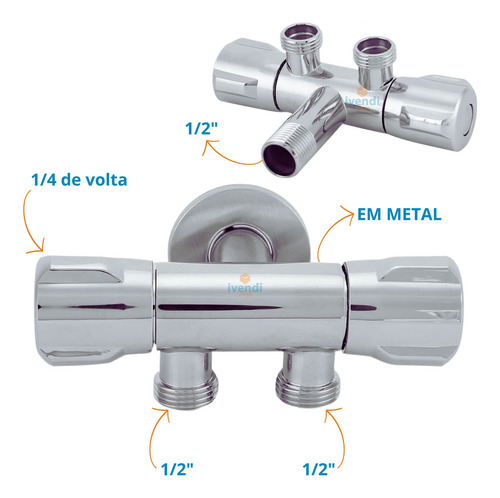 Kit Valvula Registro Duplo + Ducha Higienica + Engate 60cm Cor Prateado