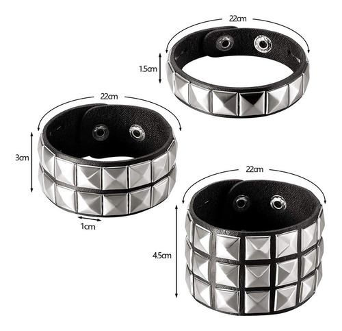 W 3 Uds. Pulseras Punk Con Tachuelas Para Hombres Y Mujeres,