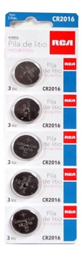 Pilas Baterias Rca Cr2016 Tamaño Botón 3 Voltios Paquete De 5 Unidades 