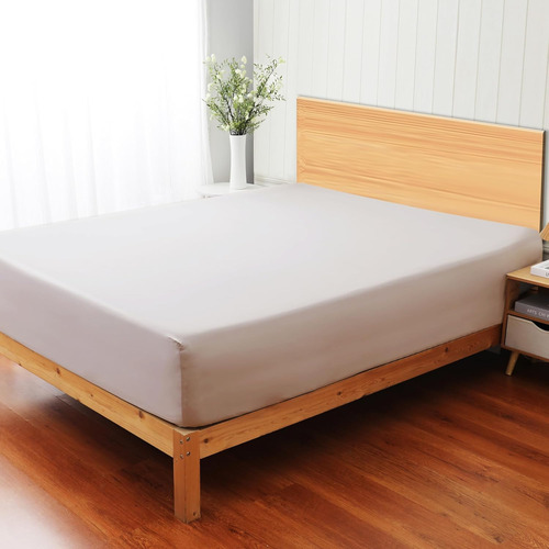 Sábana Bajera Algodón 400 Hilos Tamaño Queen Beige Claro