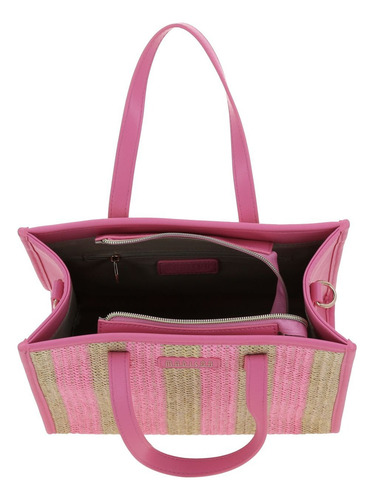 Bolso Satchel De Rafia Madison Chenson Md25010-p Dama Acabado De Los Herrajes Oro Color Rosa Correa De Hombro Rosa