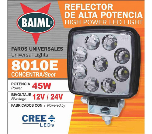 Reflector Aux 9 Leds 45w 12/24v Baiml (concentra) Luz Azul