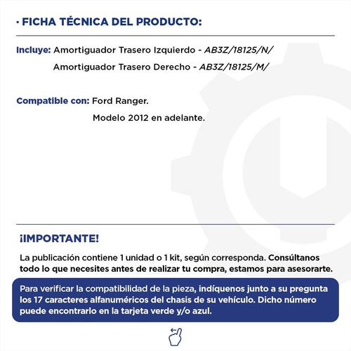 Imagen 2 de 9 de Kit Amortiguadores Traseros Ford Ranger 12+ Original