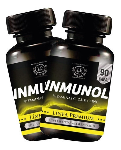 2 Inmunol (vitamina C+ D3+ E+ Zinc) Pack Premium Sabor 2 Frascos (180 Caps)