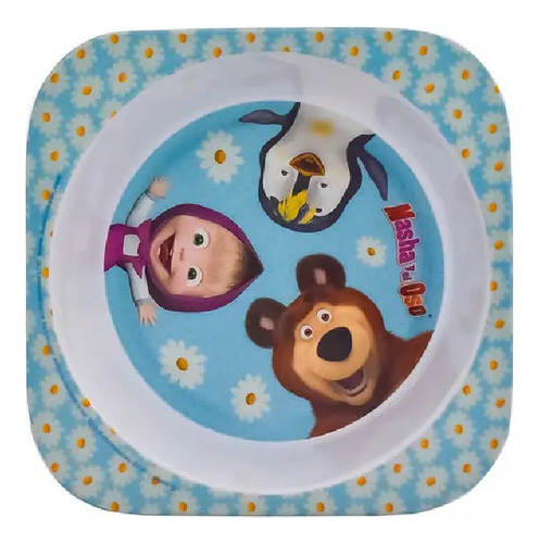Vajilla 4 Pzas Masha Y El Oso Plato Con Divisiones Melanina Color Blanco