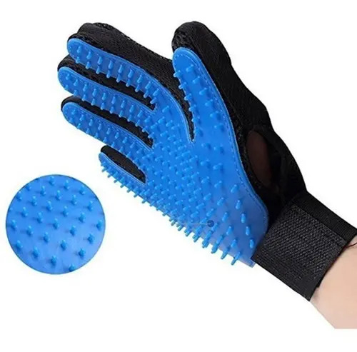 Cepillo Guante True Touch Azul Para Perros Y Gatos Sacapelos Masajeador