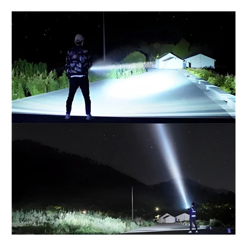 Linterna Led Recargable 1200 Mts 4 Modos Modelo W591 Blanco Negro