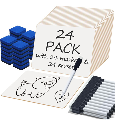 24 Pack Dry Erase Boards, 9 X12  Double Sided Easel Small Wh