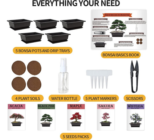 Kit Bonsái Artificial Interior Para Jardinería Casa (5 Pzas)
