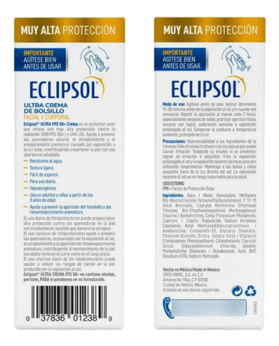 Protector Solar En Crema Facial Y Corpor Eclipsol Fps50 60g