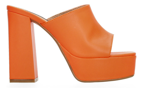 Sandalia Salamandra Slip On Naranja Tacón Bloque Para Mujer