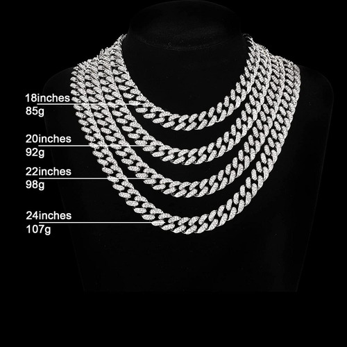 Imagen 3 de 6 de Cadena Cubana Diamantada Hombre Esclava Gargantilla 45cm