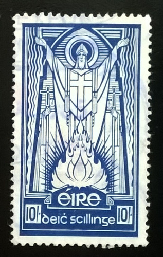 Irlanda Arte, Sello Sc 123 St Patrick 10sh 1945 Usado L11991