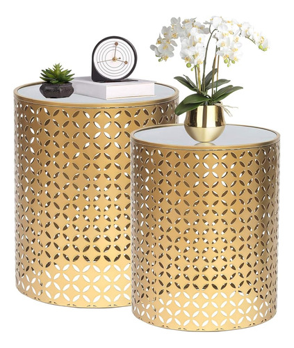 Homebeez End Tables Set Of 2 Gold Nesting Side Coffee Table 