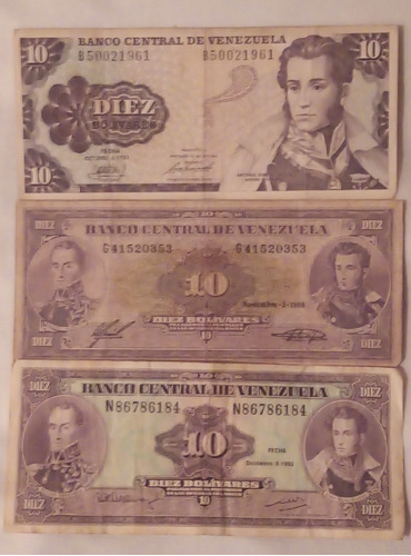 Billetes De 10 Bolivares Años 1981, 1988 Y 1992