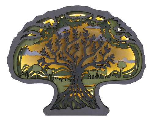 Lámpara De Noche Led Tallada En Madera Árbol De La Vida