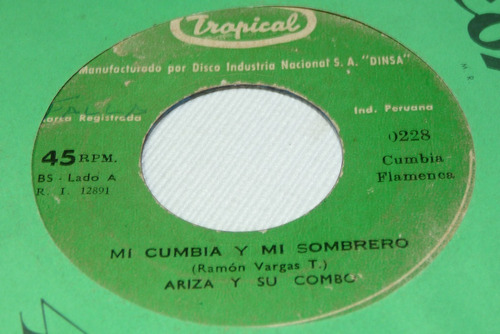 Jch- Ariza Y Su Combo Mi Cumbia Y Mi Sombrero Cumbia 45 Rpm