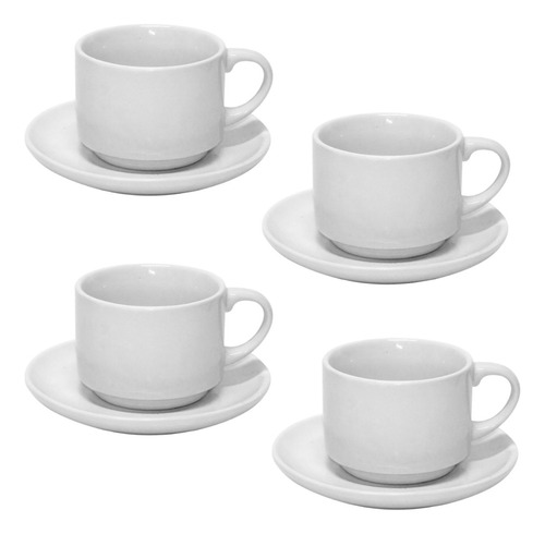 Jogo 4 Xicaras Cafe Cha Com Pires 170ml Porcelana