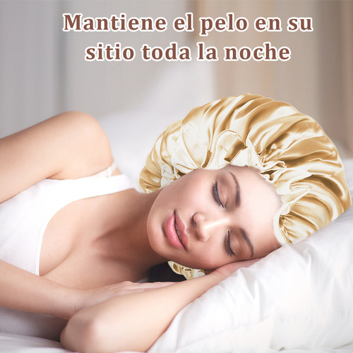 Gorro De Satín Para Dormir Y Proteger El Cabello Doble Capa Oro Champán