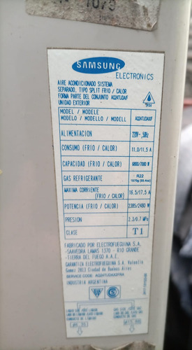 Aire Acondicionado Frío Calor Samsung 6000 Frigorias Blanco (Usado)