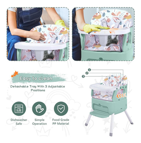 Silla Alta Portátil 4 En 1, Silla Alta Convertible Para Bebé