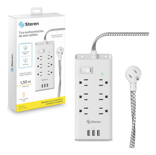 Multicontacto 6 Salidas Horizontales Y Triple Cargador Usb