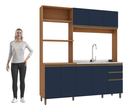 Cozinha Compacta Luna Com Cuba De Pia Kappesberg Canela/azul