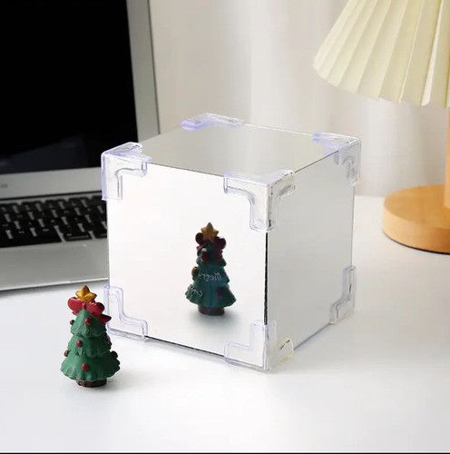 Lámpara Cubo Espejo Tulipanes Infinitos P/armar Usb 12cm Lila