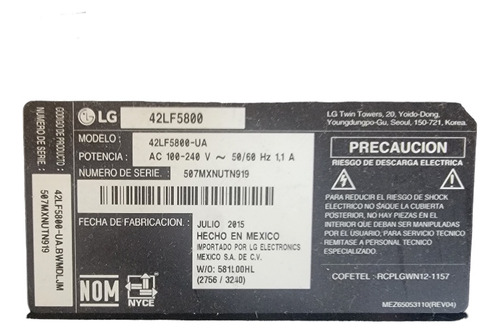 Lg 42lf5800 Tv Partes (Usado)