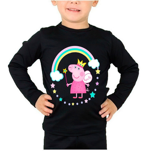 Polera Manga Larga Algodón Peppa Pig Con Arcoiris Exclusivo