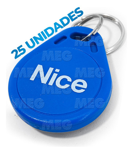 Kit 25 Chaveiro De Proximidade Tag Nice Linear 125 Khz Azul