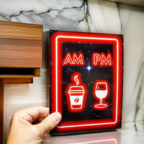 Cartel Chapa Decorativo Am Pm Cafe Y Vino Estilo Neon Led