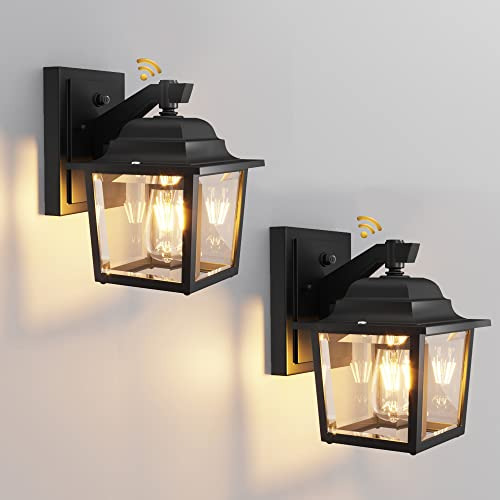 Luz De Pared Exterior Negra Con Sensor, 2 Unidades