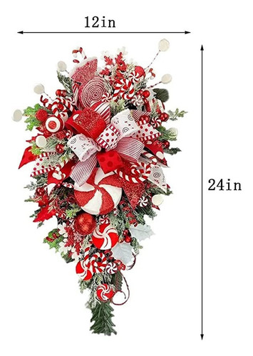 Corona De Navidad Con Bastón De Caramelo, Decoración Navideñ