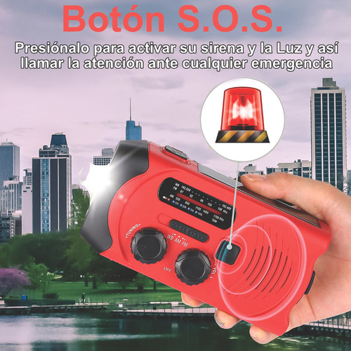 Radio Solar Emergencia Portatil Recargable Powerbank Luz Led Color Rojo